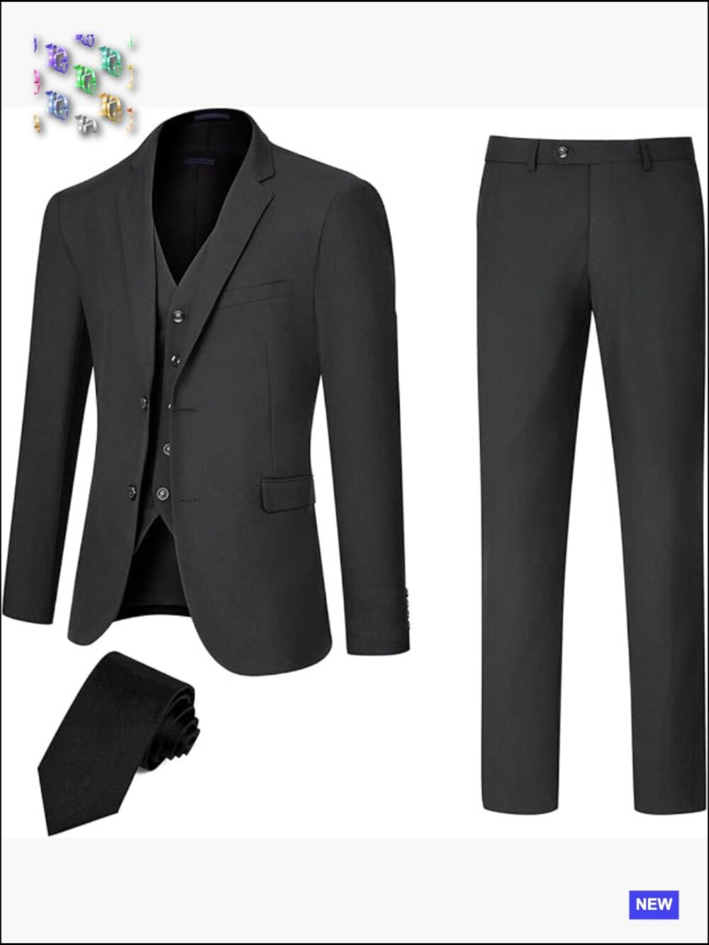 Slim Fit 3-Piece Suit Set Notch Lapel Jacket Vest Dress Pants Business Formal